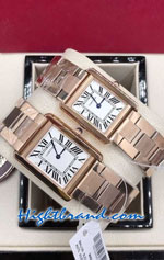Cartier Tank Rose Gold White Dial 27mm and 24mm Ladies Replica Watch 04