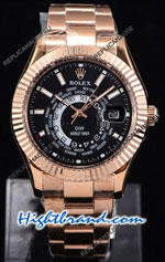 Rolex Sky Dweller Rose Gold Black Dial Swiss Replica Watch 01