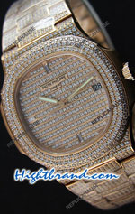 Patek Philippe Nautilus Gold Diamonds Swiss Replica Watch 02
