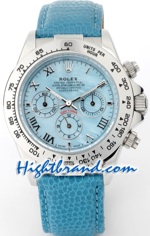  	 Rolex Replica Daytona Blue Leather Mens Watch