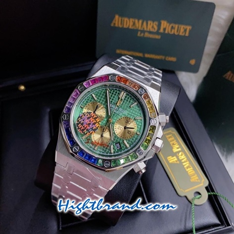 Audemars Piguet Royal Oak Rainbow Diamond Green Dial 42mm Replica Watch 12