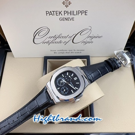 Patek Nautilus 5712 Black Dial Leather Strap 40mm Replica Watch 03