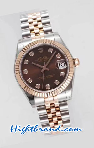 Rolex Datejust Rose Gold 31MM Brown Dial Swiss EW Replica Watch 03