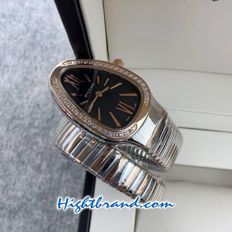 Bvlgari Serpenti Snake Gold 2K Diamond Black Dial Ladies Replica Watch 04