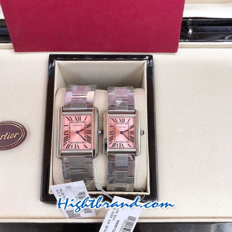Cartier Tank Pink Dial 27mm and 24mm Ladies Replica Watch 02