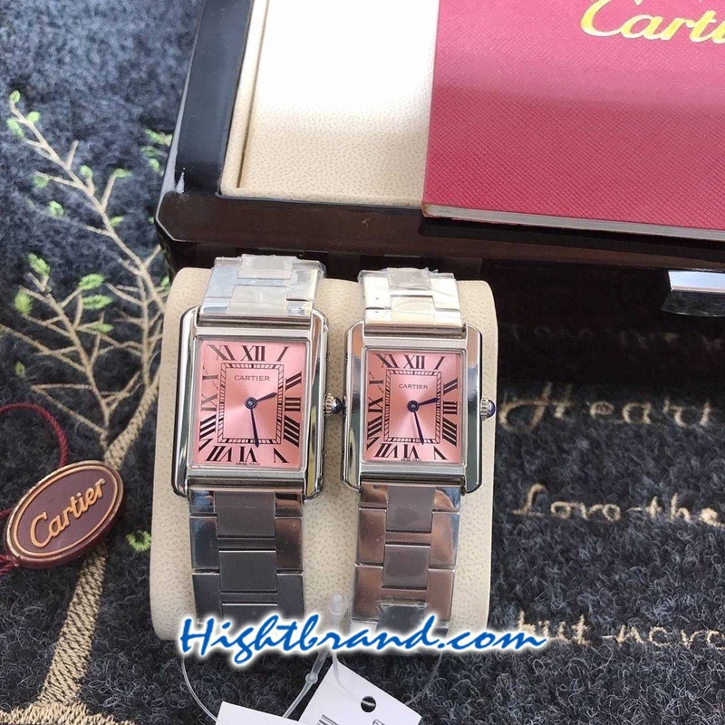 Cartier Tank Pink Dial 27mm and 24mm Ladies Replica Watch 02
