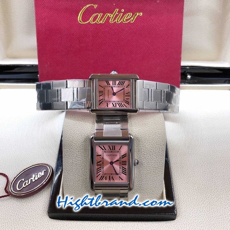 Cartier Tank Pink Dial 27mm and 24mm Ladies Replica Watch 02