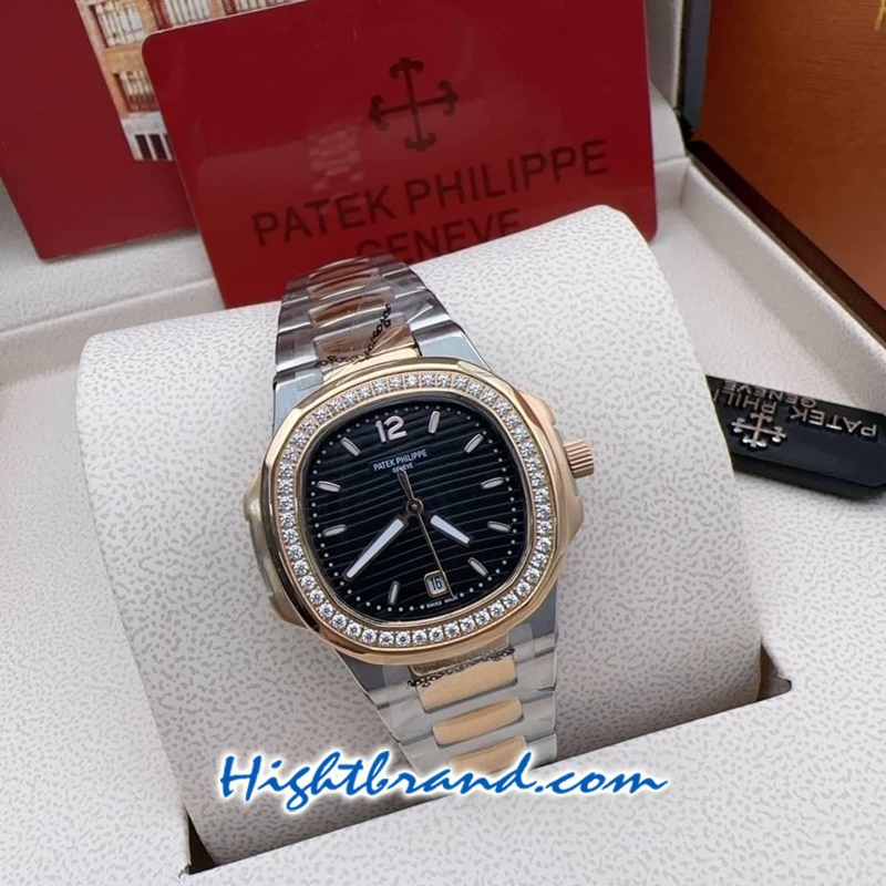 Patek Ladies Diamond 2K Black Dial 32mm Replica Watch 07