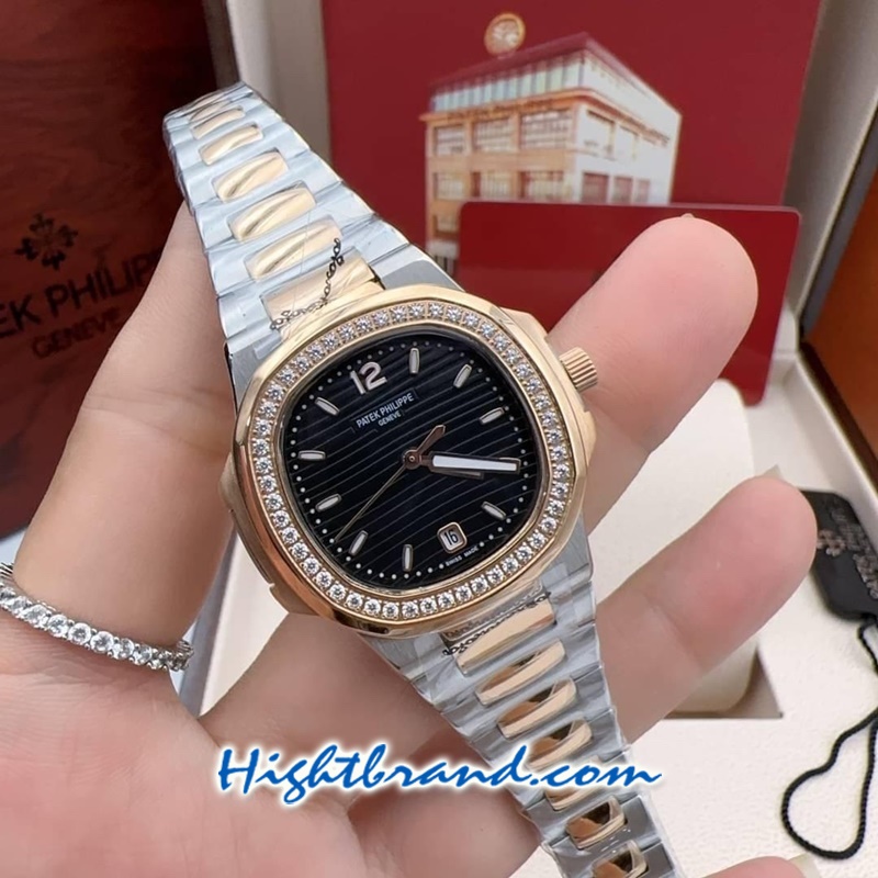 Patek Ladies Diamond 2K Black Dial 32mm Replica Watch 07