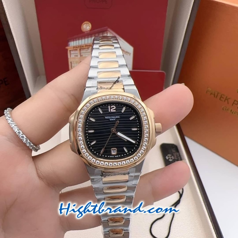 Patek Ladies Diamond 2K Black Dial 32mm Replica Watch 07