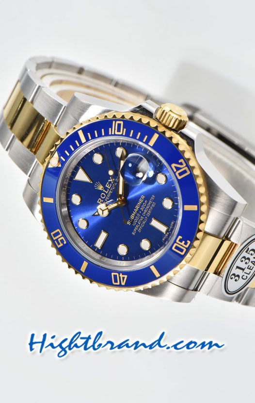 Rolex Submariner Two Tone Gold 3135 Blue Dial Swiss Clean Replica Watch 4