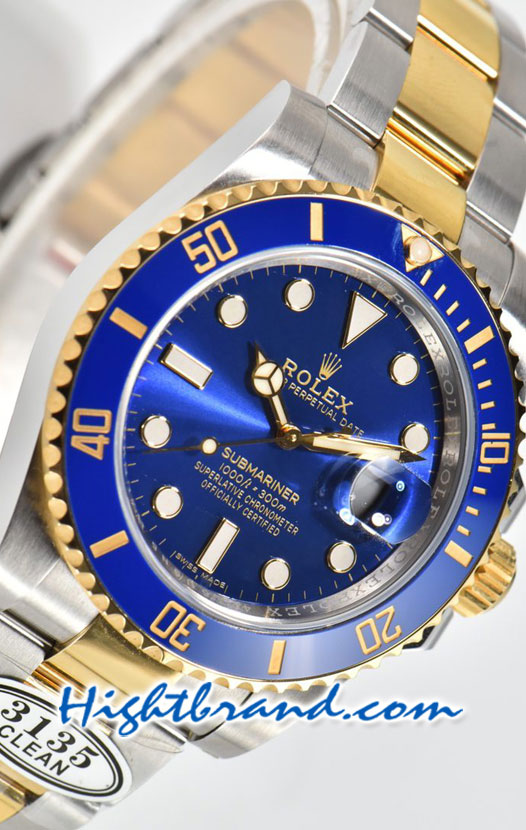 Rolex Submariner Two Tone Gold 3135 Blue Dial Swiss Clean Replica Watch 4