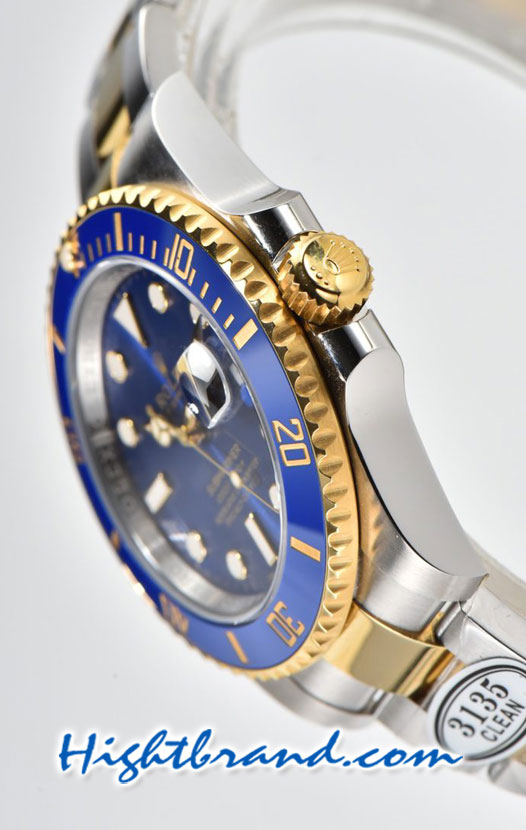 Rolex Submariner Two Tone Gold 3135 Blue Dial Swiss Clean Replica Watch 4