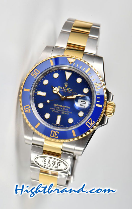 Rolex Submariner Two Tone Gold 3135 Blue Dial Swiss Clean Replica Watch 4