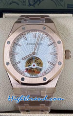 Audemars Piguet Rose Gold Tourbillon White Dial 42mm Replica Watch 06