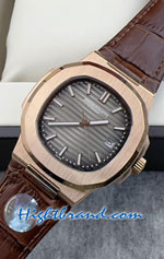 Patek Nautilus 5711 Rose Gold BlackBrown Dial Leather Strap 40mm Replica Watch 11