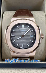 Patek Nautilus 5711 Rose Gold BlackGrey Dial Leather Strap 40mm Replica Watch 10