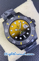 Rolex Submariner DiW Special DLC Coating Carbon Bezel Yellow Dial 40mm Swiss 3235 VSF Replica Watch 04