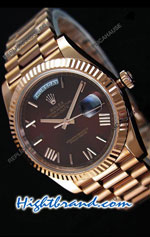 Rolex Day Date 40MM Rose Gold in Brown Dial Roman Numerals Swiss Replica Watch 02