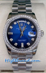 Rolex Day Date Blue Dial Diamond 36mm Replica Watch 12