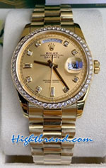 Rolex Day Date Gold Diamond 36mm Gold Dial Replica Watch 18