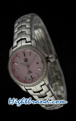 Tag Heuer Link Diamond Pink Dial Ladies 26mm Swiss Replica Watch 09
