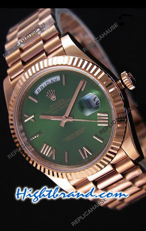 Rolex Day Date 40MM Rose Gold in Green Dial Roman Hour Numerals Swiss Replica Watch 03