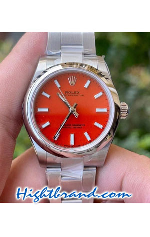 Rolex Oyster Perpetual 31MM Red Dial Swiss Replica Watch 03